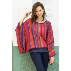 Novica Peruvian Boho Knit Drape Sweater Multicolor Acrylic/Alpaca Size L/XL. #55